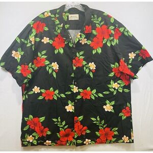 Royal Hawaiian Creations 2XL Blk Red Orange Hibiscus Floral Hawaiian Aloha Shirt